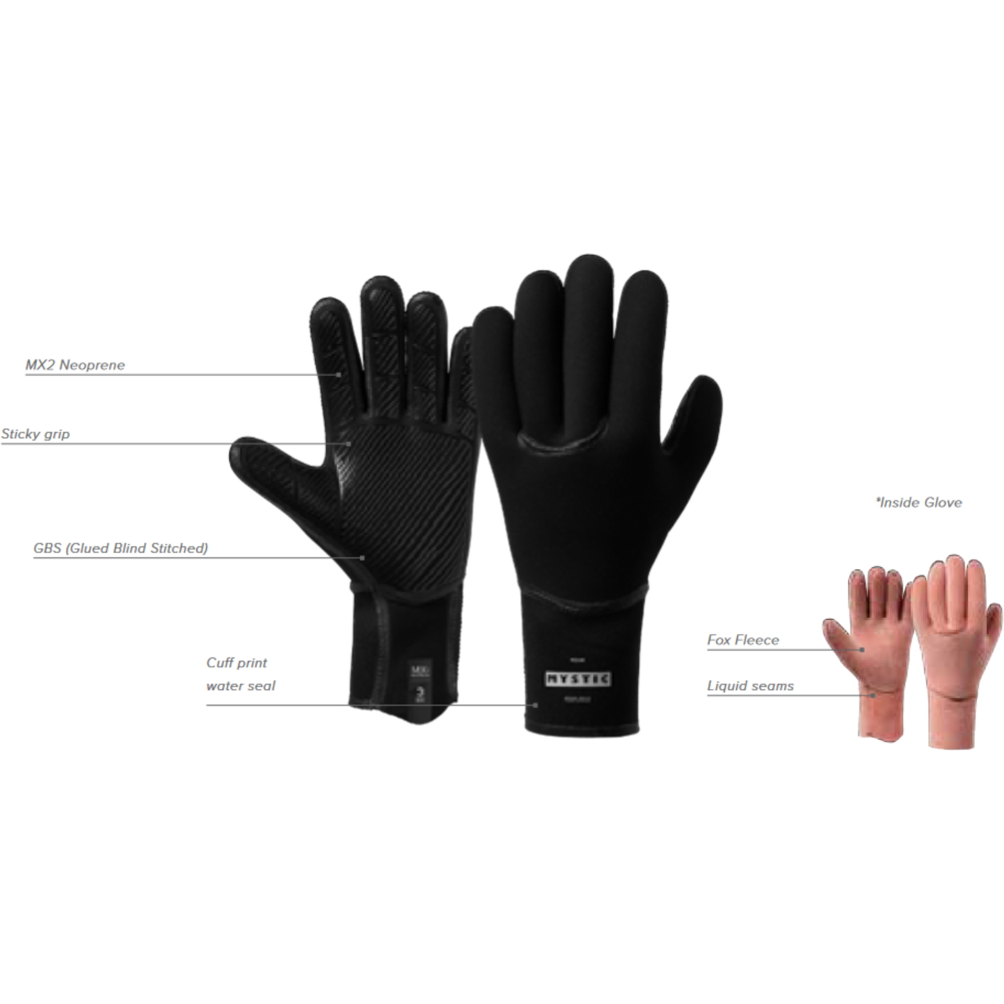 2026 Mystic Roam 3mm 5 Finger Surf Glove 35015.250076 - Black